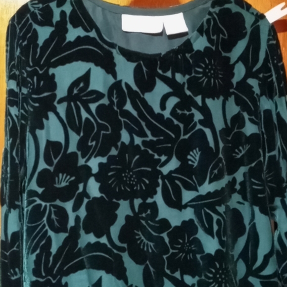 Silk Lore Green Velvet Top w/ Scarf, M #0079 - Picture 3 of 5